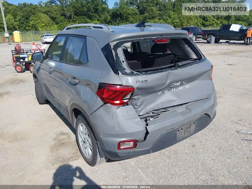 2020 Hyundai Venue Sel VIN: KMHRC8A32LU018403 Lot: 45538039