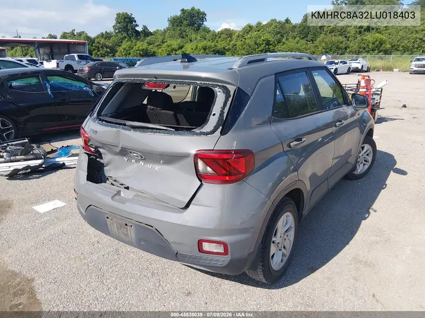 2020 Hyundai Venue Sel VIN: KMHRC8A32LU018403 Lot: 45538039