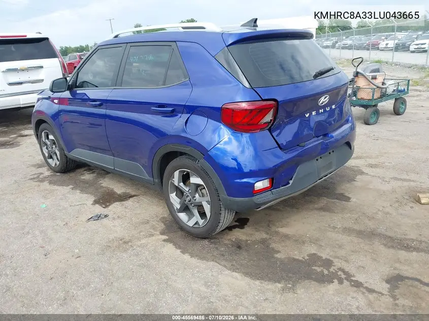 2020 Hyundai Venue Sel VIN: KMHRC8A33LU043665 Lot: 45569486