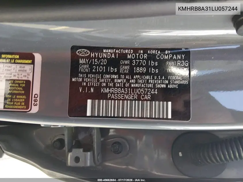 2020 Hyundai Venue Se VIN: KMHRB8A31LU057244 Lot: 45662684