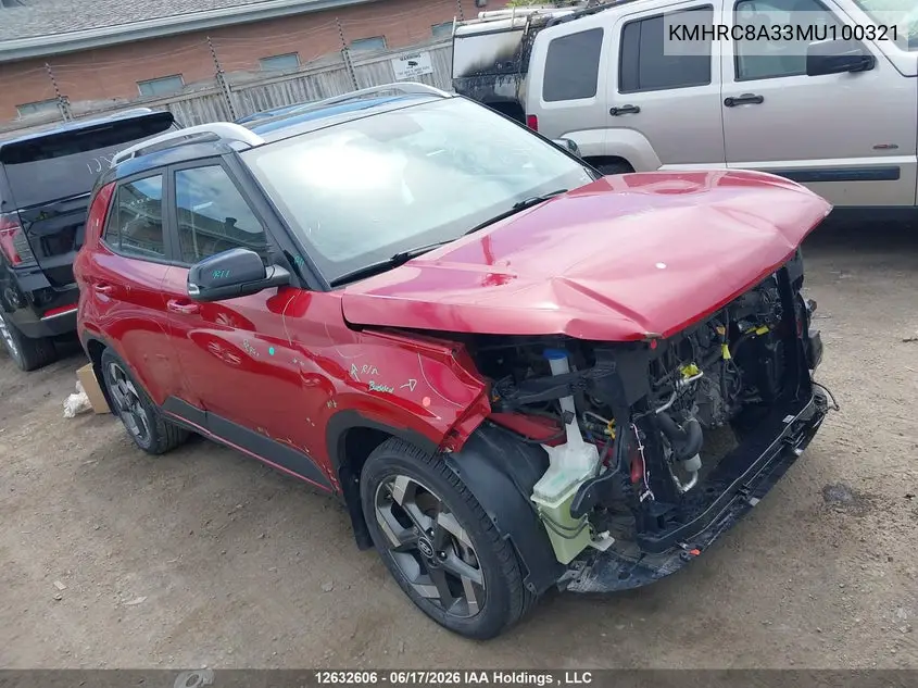 2021 Hyundai Venue VIN: KMHRC8A33MU100321 Lot: 12632606