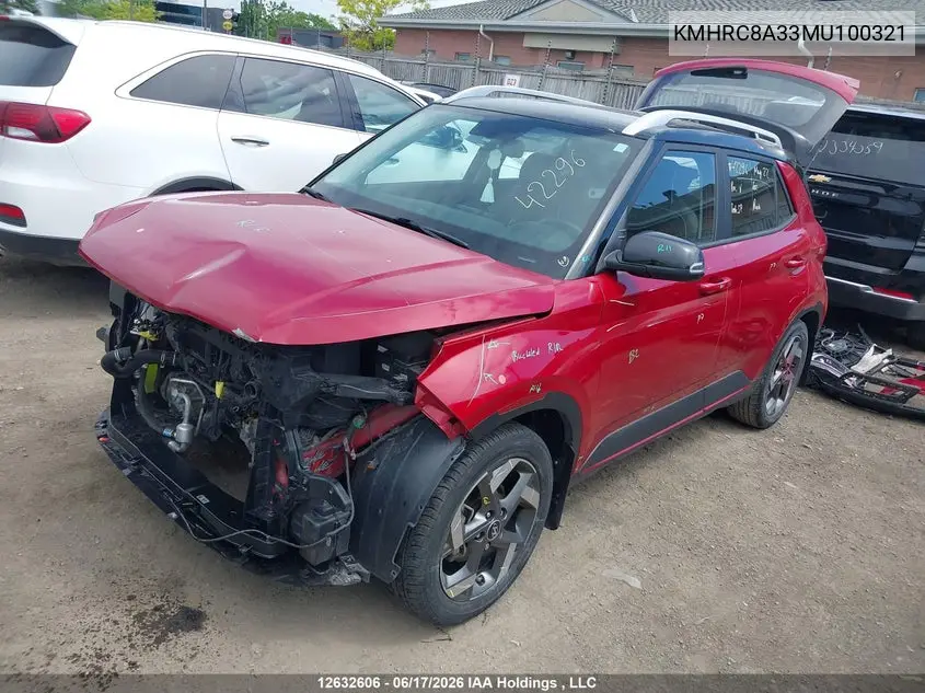 2021 Hyundai Venue VIN: KMHRC8A33MU100321 Lot: 12632606