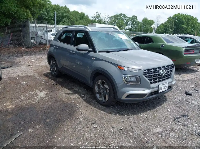 2021 Hyundai Venue Sel VIN: KMHRC8A32MU110211 Lot: 45344836