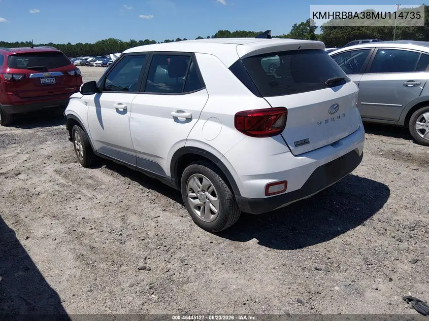 2021 Hyundai Venue Se VIN: KMHRB8A38MU114735 Lot: 45445127