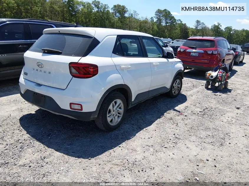 2021 Hyundai Venue Se VIN: KMHRB8A38MU114735 Lot: 45445127