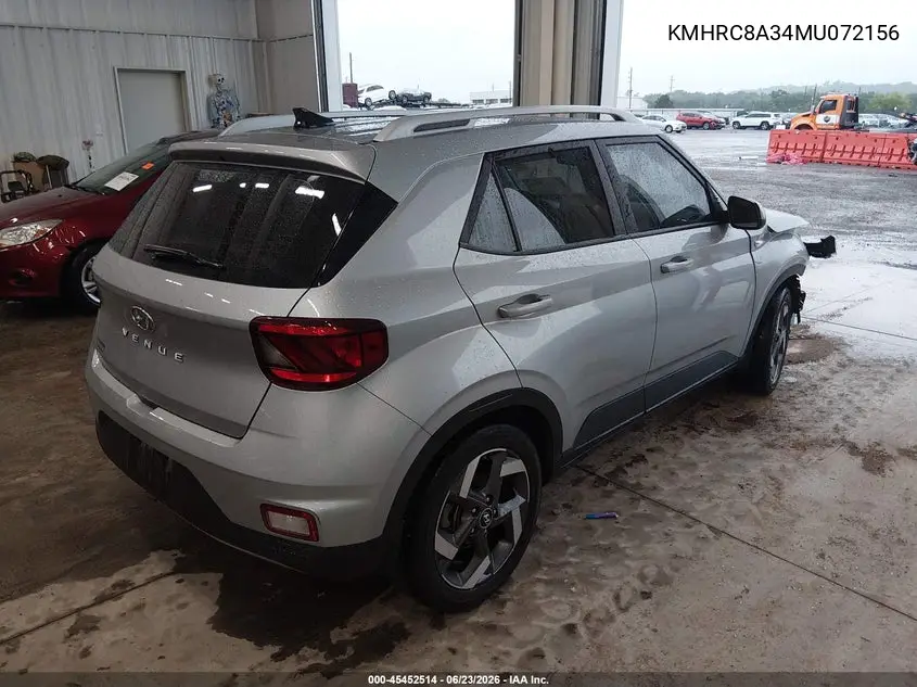 2021 Hyundai Venue Sel VIN: KMHRC8A34MU072156 Lot: 45452514