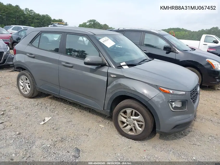 2021 Hyundai Venue Se VIN: KMHRB8A31MU067452 Lot: 45458249