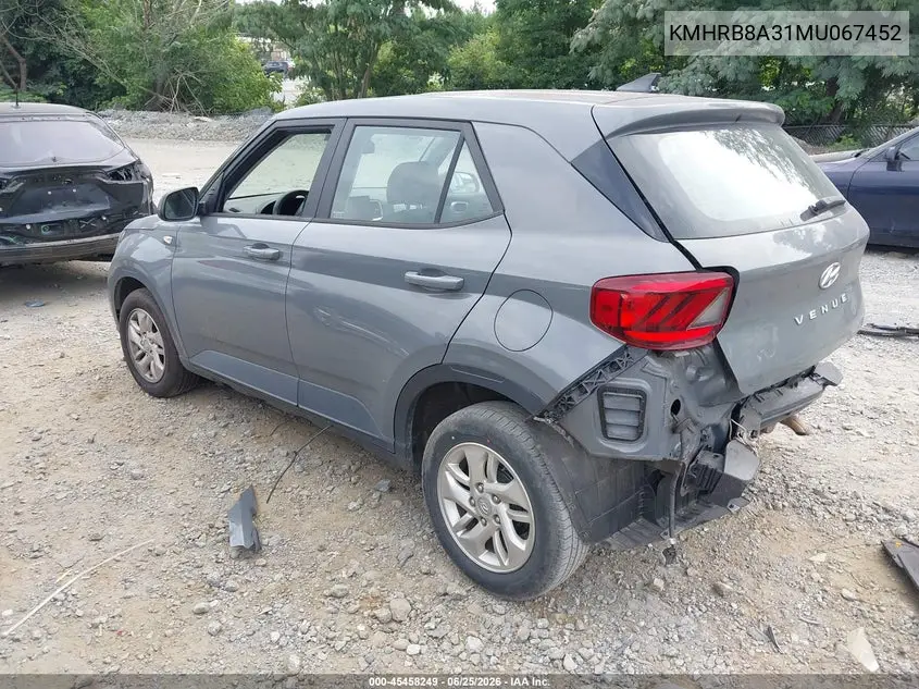 2021 Hyundai Venue Se VIN: KMHRB8A31MU067452 Lot: 45458249
