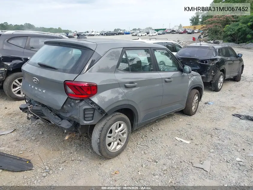 2021 Hyundai Venue Se VIN: KMHRB8A31MU067452 Lot: 45458249