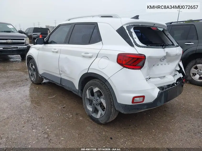 2021 Hyundai Venue Sel VIN: KMHRC8A34MU072657 Lot: 45617326