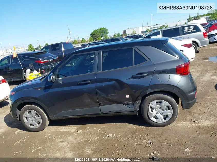 2022 Hyundai Venue VIN: KMHRB8A30NU198728 Lot: 12633805