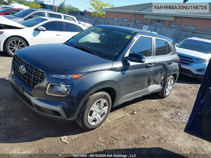 2022 Hyundai Venue VIN: KMHRB8A30NU198728 Lot: 12633805