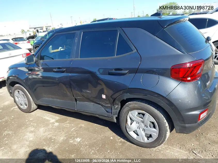 2022 Hyundai Venue VIN: KMHRB8A30NU198728 Lot: 12633805