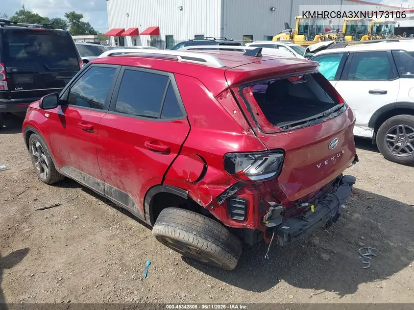 2022 Hyundai Venue Sel VIN: KMHRC8A3XNU173106 Lot: 45342808