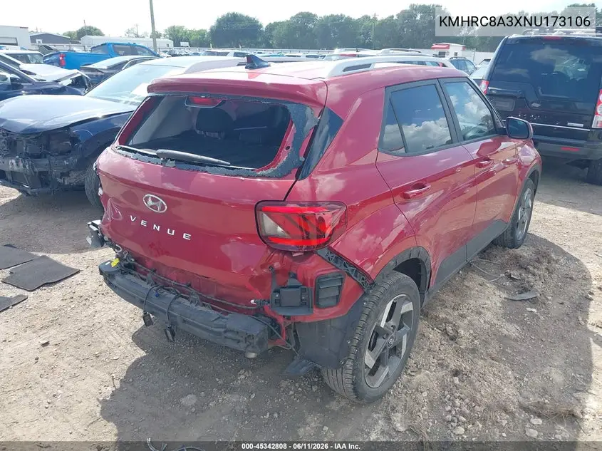 2022 Hyundai Venue Sel VIN: KMHRC8A3XNU173106 Lot: 45342808