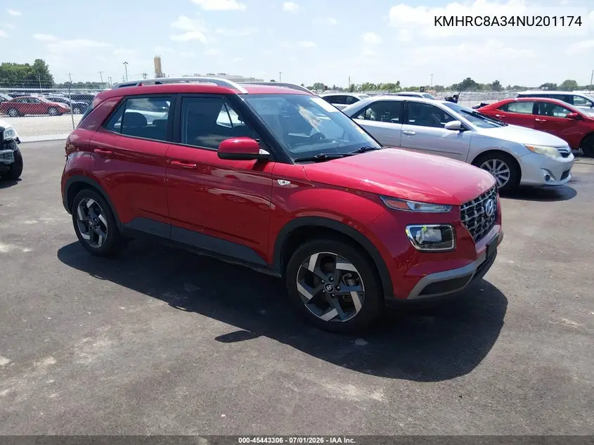 2022 Hyundai Venue Sel VIN: KMHRC8A34NU201174 Lot: 45443306