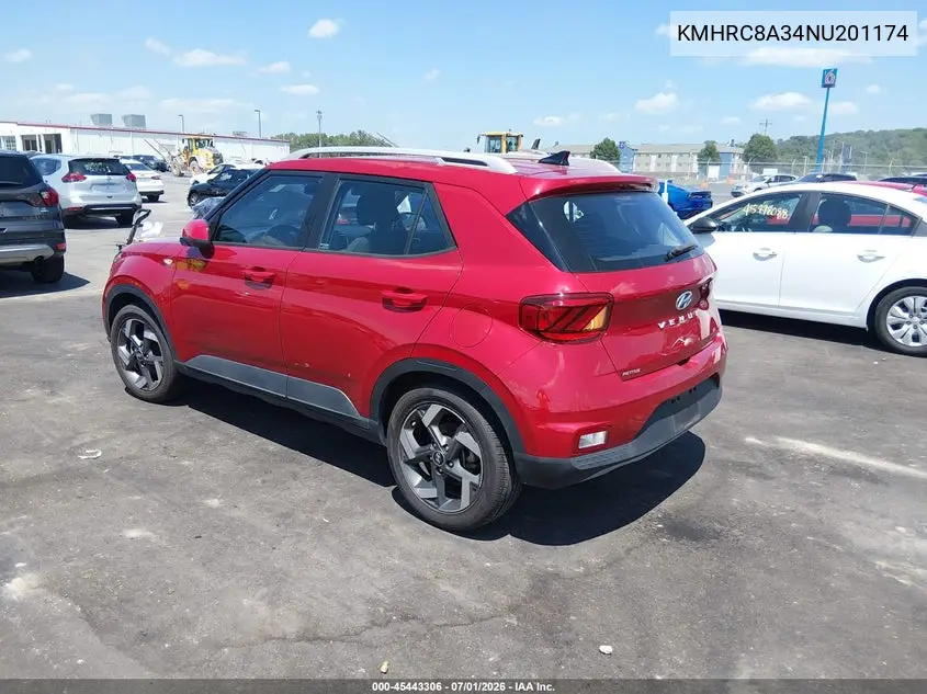 2022 Hyundai Venue Sel VIN: KMHRC8A34NU201174 Lot: 45443306