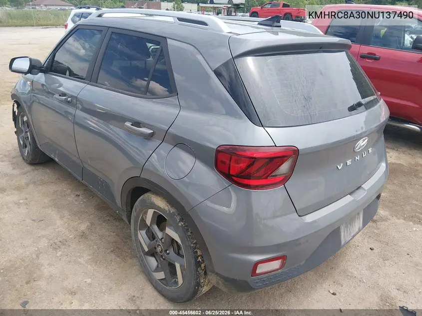 2022 Hyundai Venue Sel VIN: KMHRC8A30NU137490 Lot: 45456602