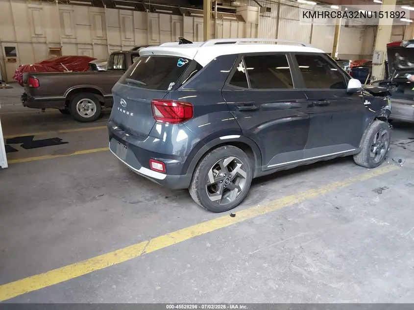 2022 Hyundai Venue Limited VIN: KMHRC8A32NU151892 Lot: 45528296