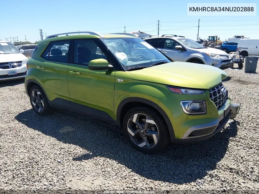 2022 Hyundai Venue Sel VIN: KMHRC8A34NU202888 Lot: 45579589