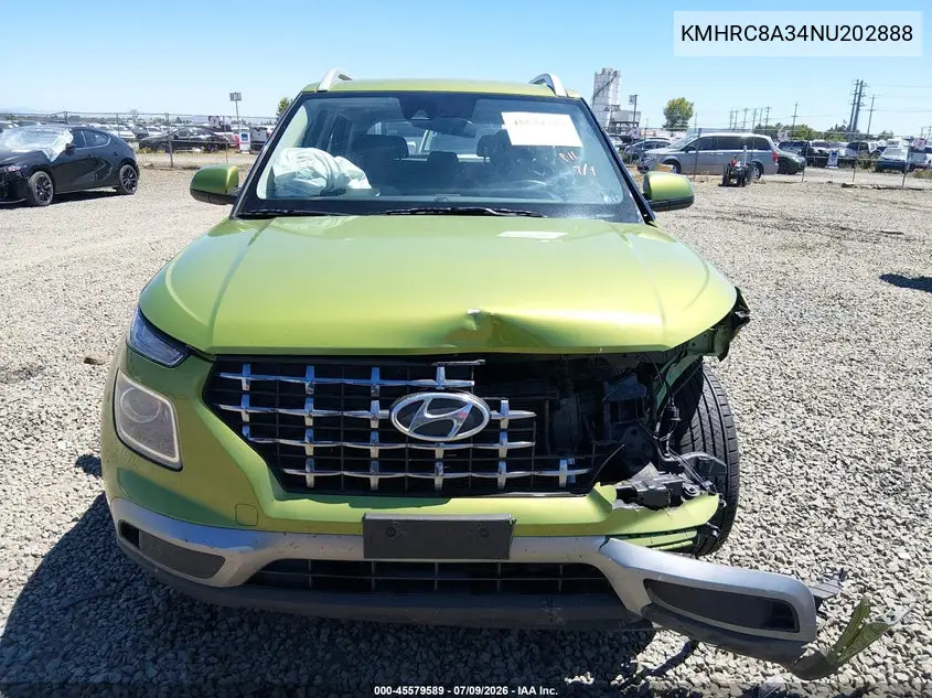 2022 Hyundai Venue Sel VIN: KMHRC8A34NU202888 Lot: 45579589