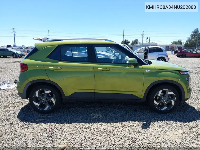 2022 Hyundai Venue Sel VIN: KMHRC8A34NU202888 Lot: 45579589