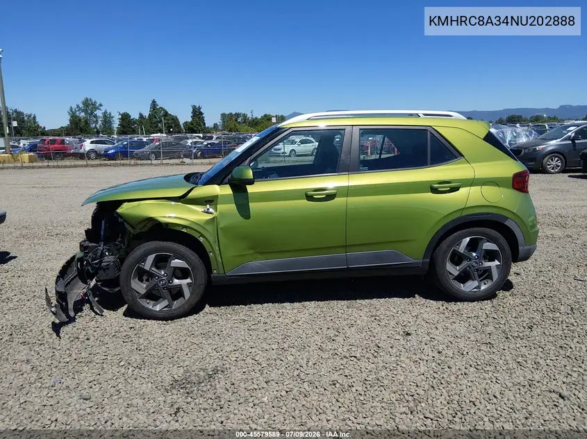 2022 Hyundai Venue Sel VIN: KMHRC8A34NU202888 Lot: 45579589