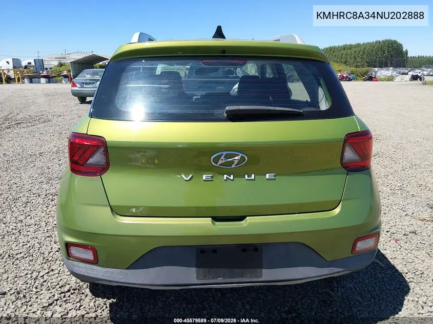 2022 Hyundai Venue Sel VIN: KMHRC8A34NU202888 Lot: 45579589