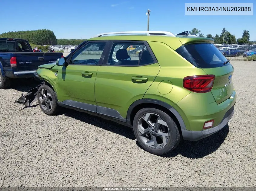 2022 Hyundai Venue Sel VIN: KMHRC8A34NU202888 Lot: 45579589