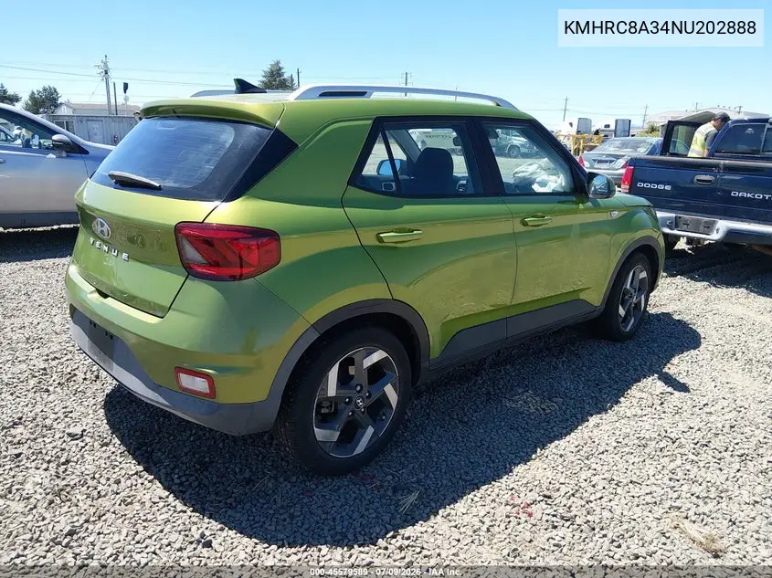 2022 Hyundai Venue Sel VIN: KMHRC8A34NU202888 Lot: 45579589