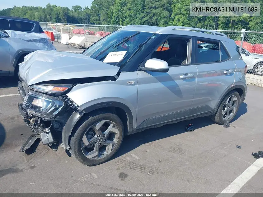 2022 Hyundai Venue Sel VIN: KMHRC8A31NU181689 Lot: 45595689