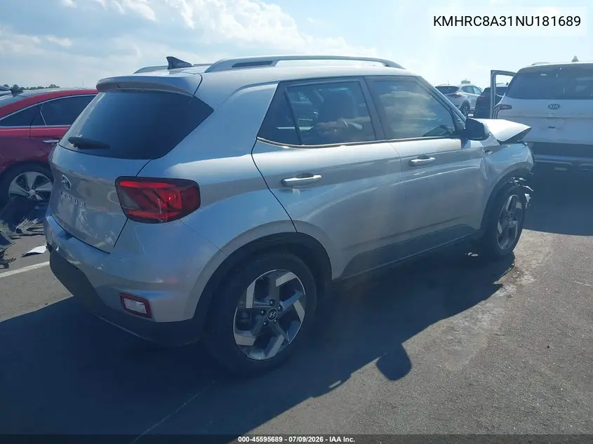 2022 Hyundai Venue Sel VIN: KMHRC8A31NU181689 Lot: 45595689