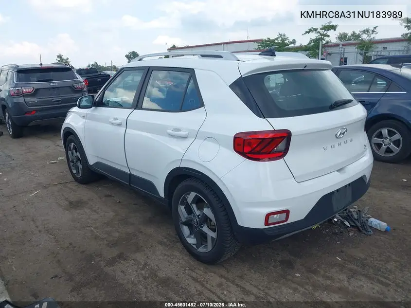 2022 Hyundai Venue Sel VIN: KMHRC8A31NU183989 Lot: 45601482