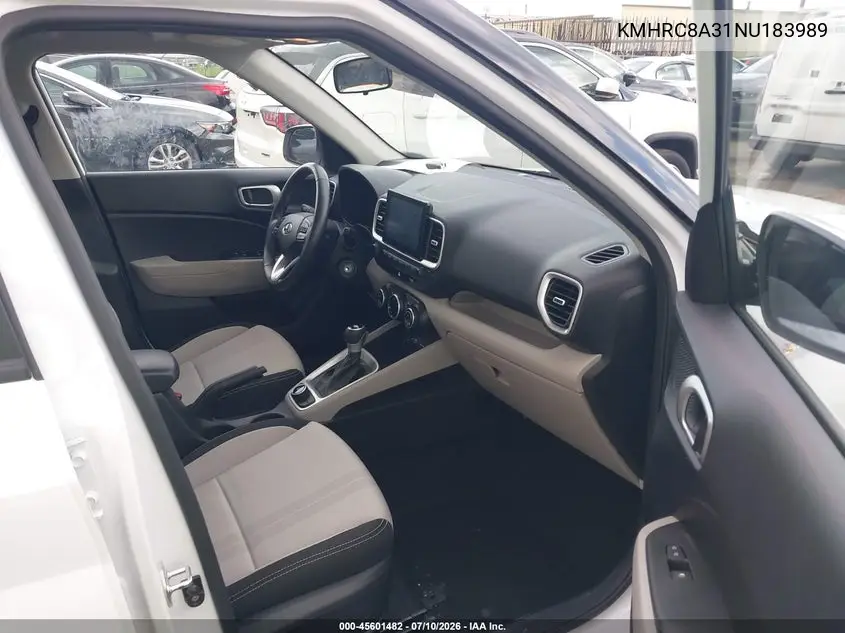 2022 Hyundai Venue Sel VIN: KMHRC8A31NU183989 Lot: 45601482