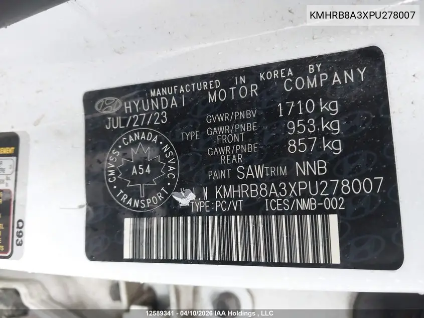 2023 Hyundai Venue Essential VIN: KMHRB8A3XPU278007 Lot: 12589341