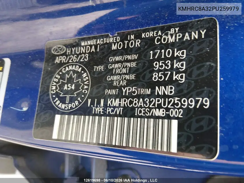 2023 Hyundai Venue Preferred VIN: KMHRC8A32PU259979 Lot: 12619698