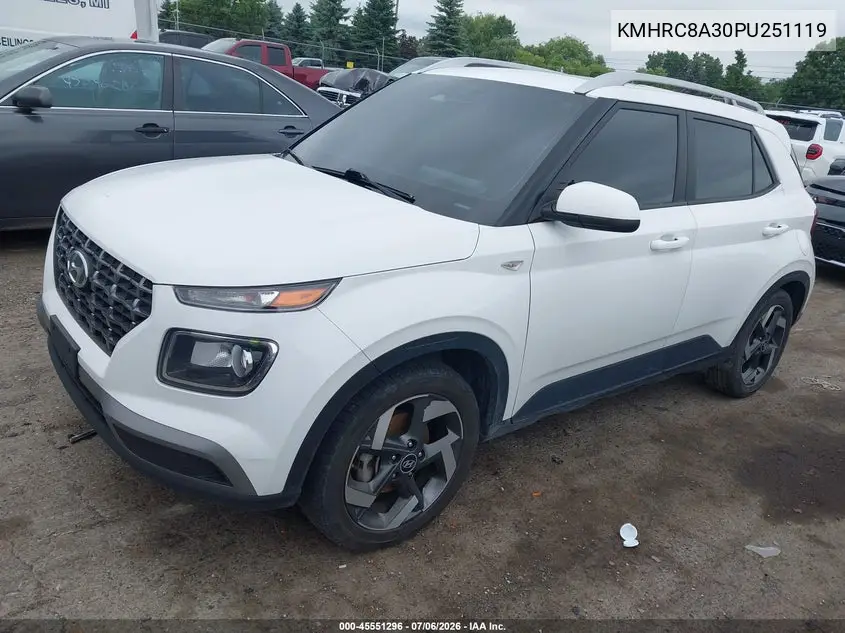 2023 Hyundai Venue Sel VIN: KMHRC8A30PU251119 Lot: 45551296