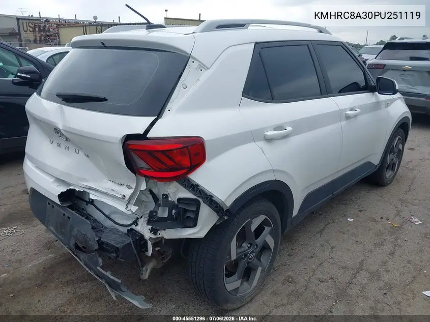 2023 Hyundai Venue Sel VIN: KMHRC8A30PU251119 Lot: 45551296