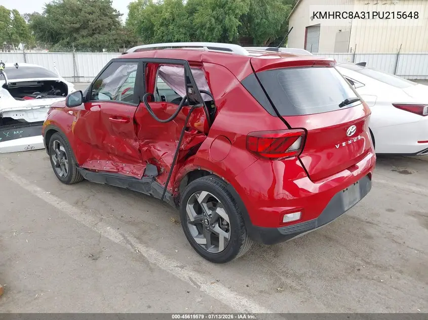 2023 Hyundai Venue Sel VIN: KMHRC8A31PU215648 Lot: 45619579