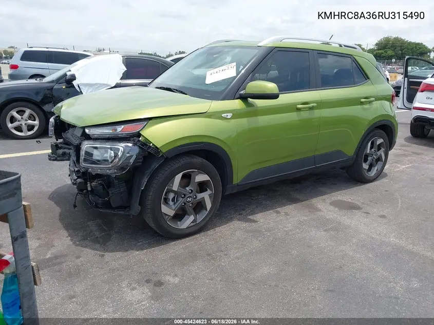 2024 Hyundai Venue Sel VIN: KMHRC8A36RU315490 Lot: 45424623