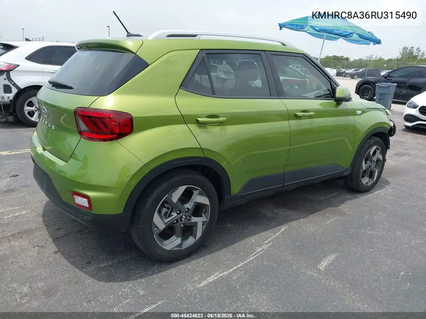 2024 Hyundai Venue Sel VIN: KMHRC8A36RU315490 Lot: 45424623