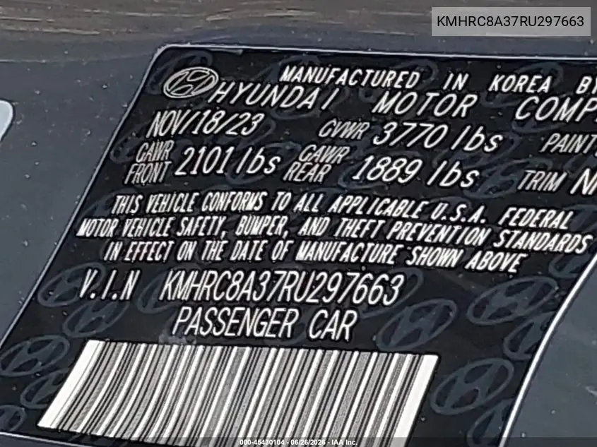 2024 Hyundai Venue Limited VIN: KMHRC8A37RU297663 Lot: 45430104