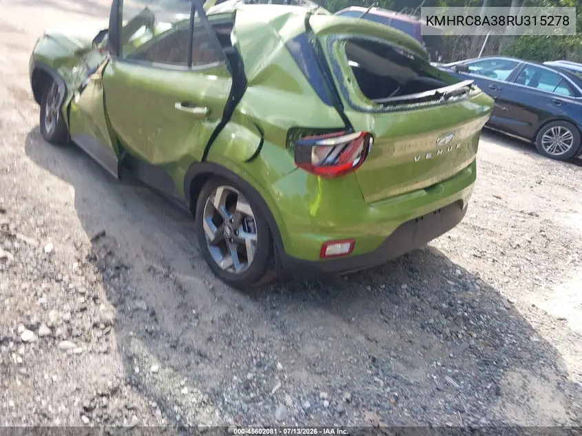 2024 Hyundai Venue Sel VIN: KMHRC8A38RU315278 Lot: 45602081