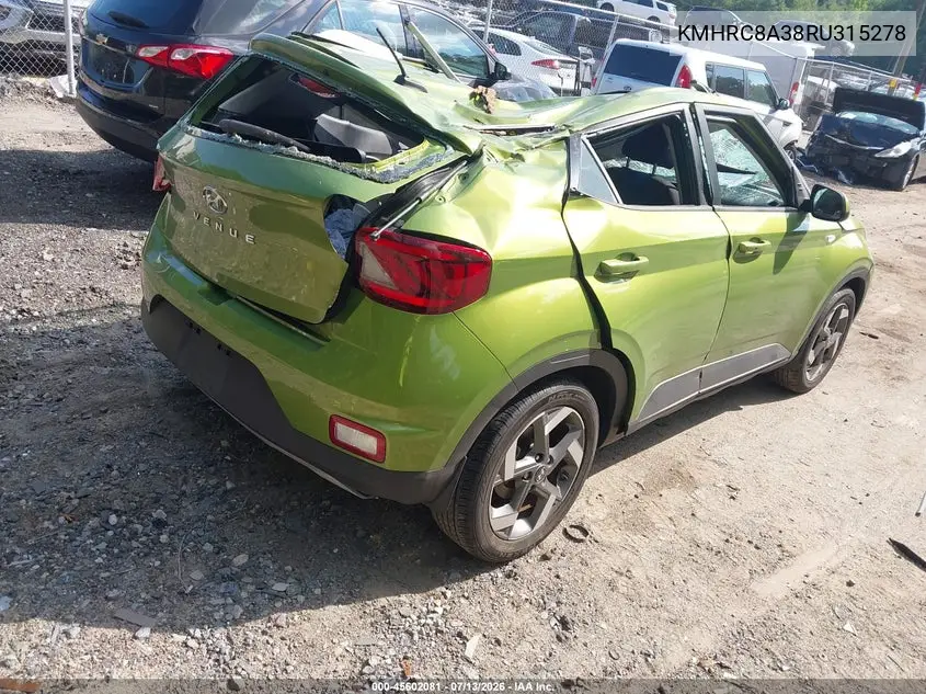 2024 Hyundai Venue Sel VIN: KMHRC8A38RU315278 Lot: 45602081