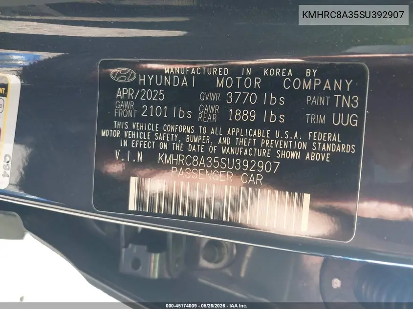 2025 Hyundai Venue Limited VIN: KMHRC8A35SU392907 Lot: 45174009