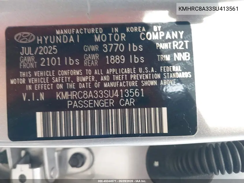 2025 Hyundai Venue Sel VIN: KMHRC8A33SU413561 Lot: 45344571