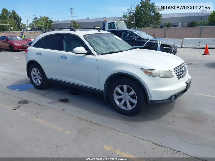 2003 Infiniti Fx35 VIN: JNRAS08W03X002155 Lot: 45221827