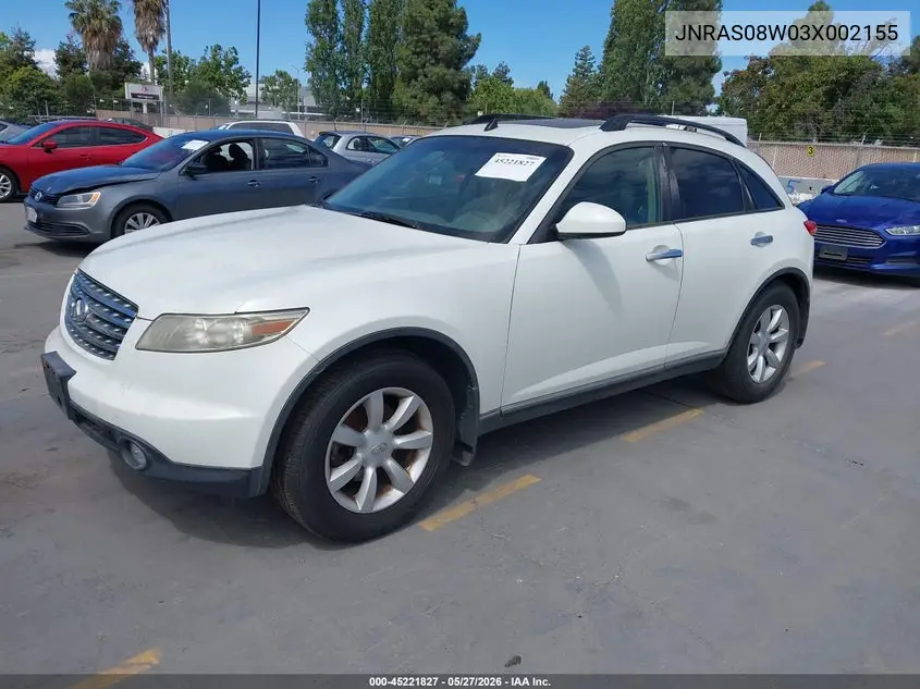 2003 Infiniti Fx35 VIN: JNRAS08W03X002155 Lot: 45221827