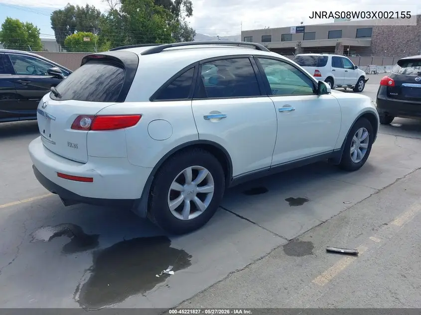 2003 Infiniti Fx35 VIN: JNRAS08W03X002155 Lot: 45221827