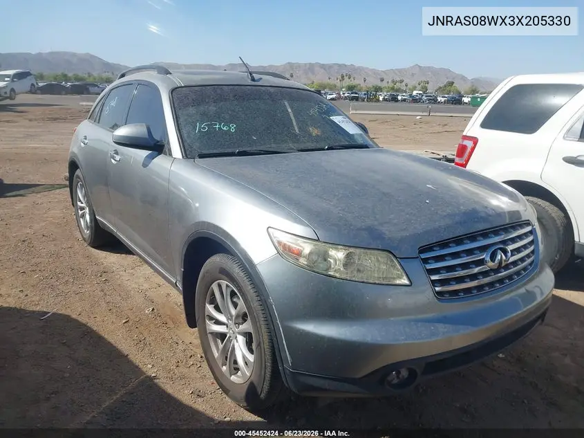 2003 Infiniti Fx35 VIN: JNRAS08WX3X205330 Lot: 45452424